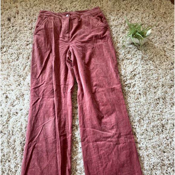 Pants - Pink corduroy pants with a straight leg and high-rise fit retro pants